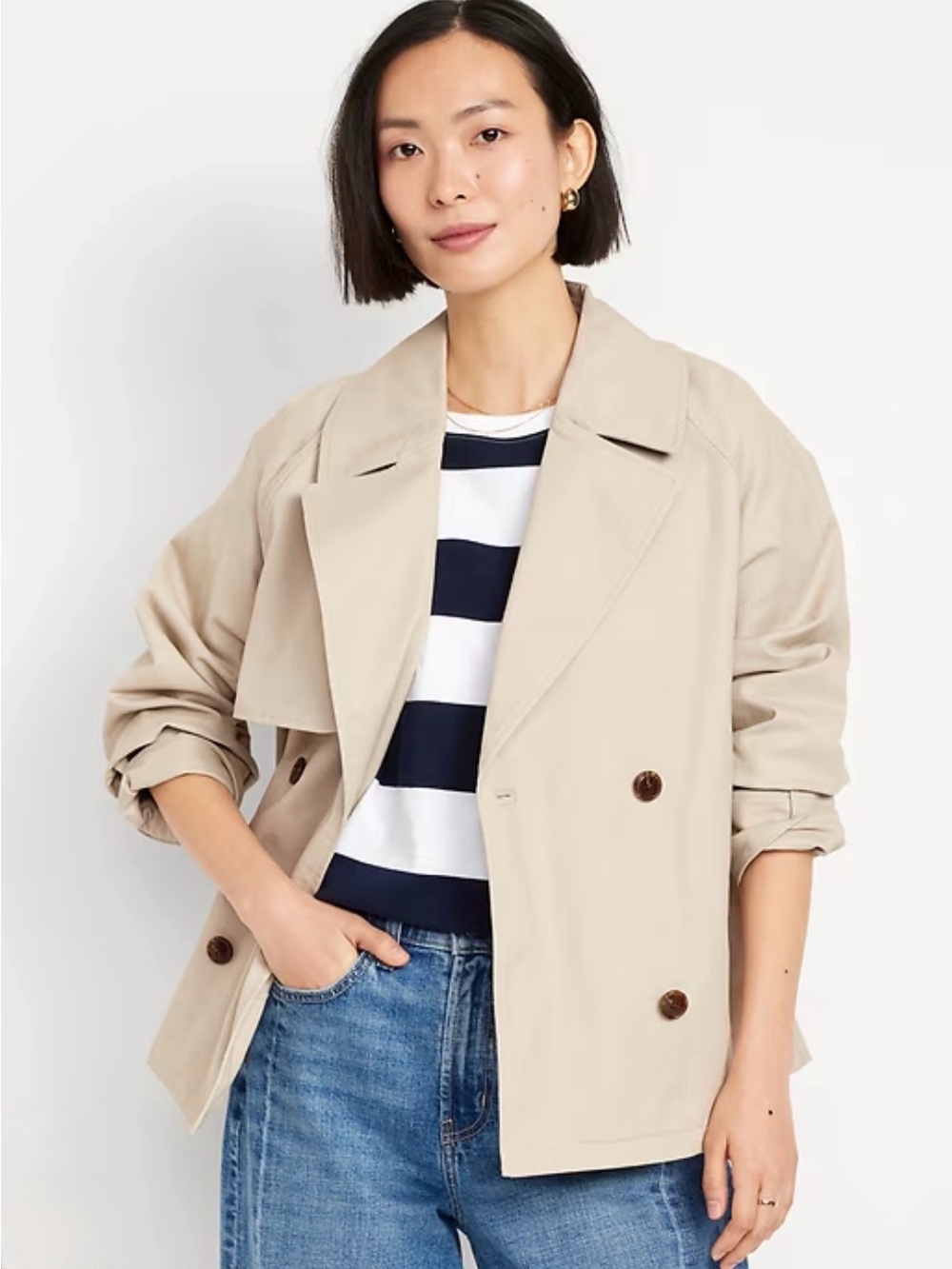 Old Navy/Gap Cropped Double-Breasted Trench Jacket - Women’s L. New.